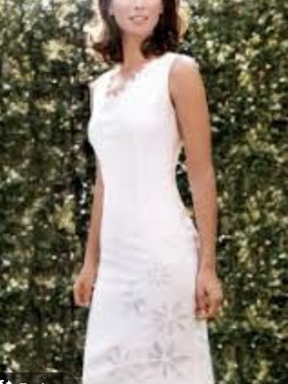 Ann Taylor White Sleeveless Midi Dress with Floral Embroidery